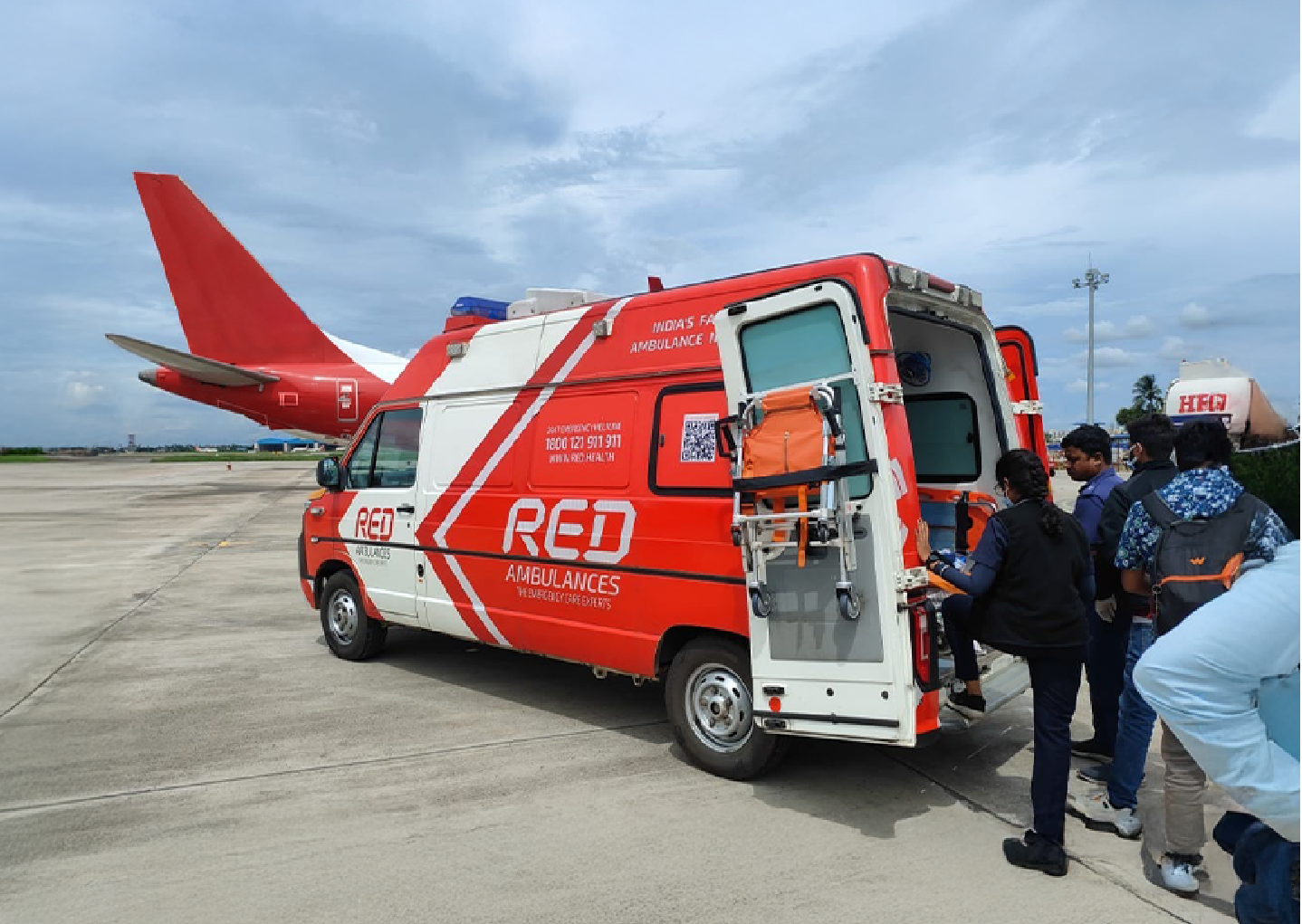 Emergency response ambulance  at the airport with expert medical team.